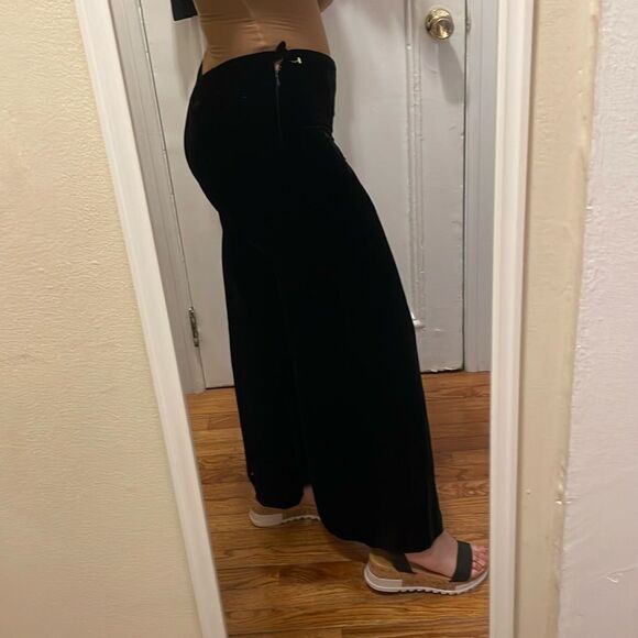 Tracy Reese Anthropologie silk wide leg flocked velvet black pants size 12 - Picture 7 of 17